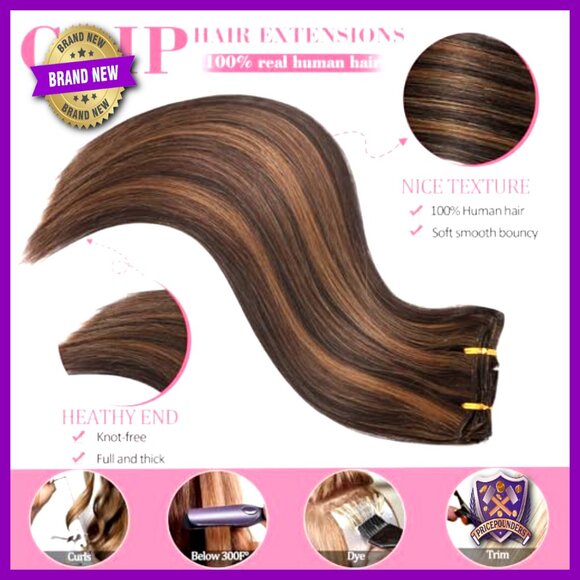 8Pcs Clip In Human Hair Extensions 16 Inch Straight Double Weft main image 4